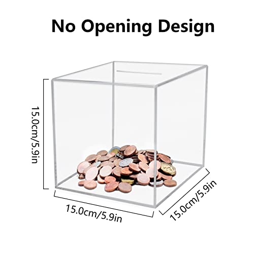 15 × 15cm Acrylic Piggy Bank Break to Open Square Money Box for Adults Acrylic Money Saving Box 6"× 6"× 6", Transparent - 2