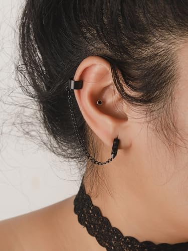 Sacina Goth Punk Black Ear Cuff Spike Earrings, Gothic Emo Punk Grunge Earrings, Goth Jewelry, Christmas Jewelry Gifts for Women3