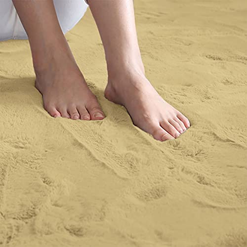 Image of Luxe Home Rabbit Fur Soild Bath Mat Super Soft, Anti-Slip, Washable, Rectangle, for Bathroom Door Mate, Bedroom Door Mats (Gold, 45x75 cm)