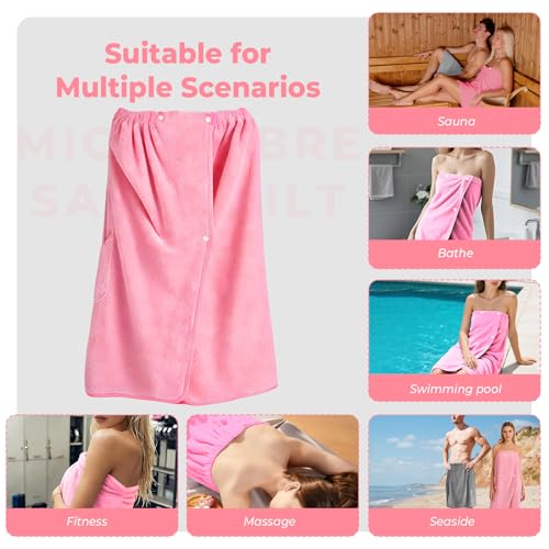 VIBINHO Saunakilt Damen Rosa, Saunarock & Saunakleid aus Schnelltrocknender Mikrofaser, 80x140 cm, Elastisch mit Verstellbaren Knöpfen & Tasche für Sauna, Fitness, Strand und Schwimmbad