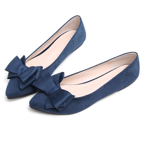 Image of TN TANGNEST Women's Flats Comfortable Dressy Slip On | Pointed Toe Bow Ballet Shoes, Business Casual Office Flats, Suede Flat Shoes