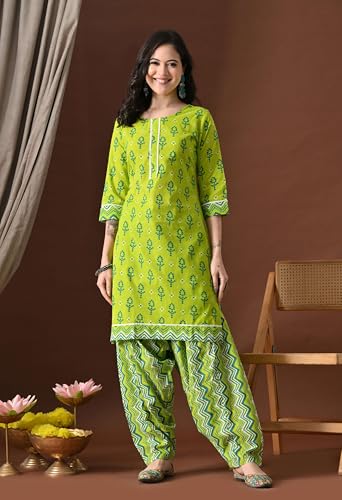Image of Amazon Brand - Tavasya Women's Cotton Printed Kurta Set with Dupatta and Straight Pants | Salwar Suit | Ethnic Wear for Festive, Casual & Office Use