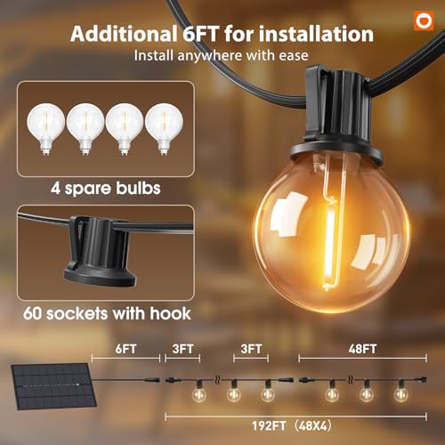 addlon 198' (192'+6') Outdoor Waterproof Solar String Lights w/ 60+4 G40 LED Shatterproof Bulbs and Remote 29. + 50% Off Code RR3VHDI9 - image 8
