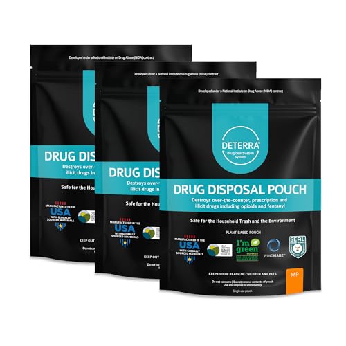 Drug Deactivation Disposal System - Deterra Safe Medication Pill and Liquid Destroyer - Medium Pouch Disposes 45 Pills 6 oz or 6 Patches (3-Pack)