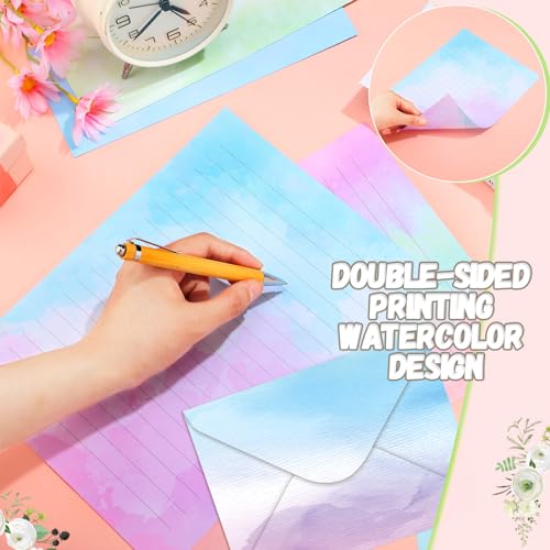 Image of TaoBary 160 Pcs Stationery Paper Set 50 Double Sided Stationery Papers with 50 Matching Envelopes and 60 Round Dot Sticker, 10 Design(Watercolor,8.5 x 11 Inch)