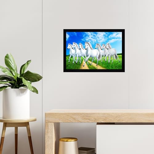 Image of Indianara Vastu Running Seven Horse Painting With Frame 20 Inches X 14 Inches (Style 2)
