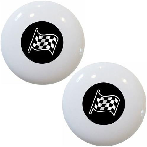 Set of 2 Black Checkered Flag Ceramic Cabinet Drawer Knobs