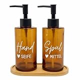 BoBoU 2er Set Glas Seifenspender Braunglas 320ml Retro Design Braune Glasflasche Mattschwarzer...