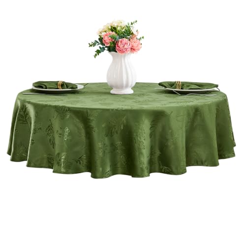 HomeJoy Green Jacquard Leaf 60 inch Round Thanksgiving Christmas Tablecloth