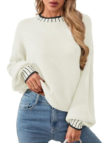 Image of Libsorge Womens Oversized Lightweight Cute Striped Cropped Sweater Spring 2025 Knitted Crew Neck Thin Crop Pullover Tops