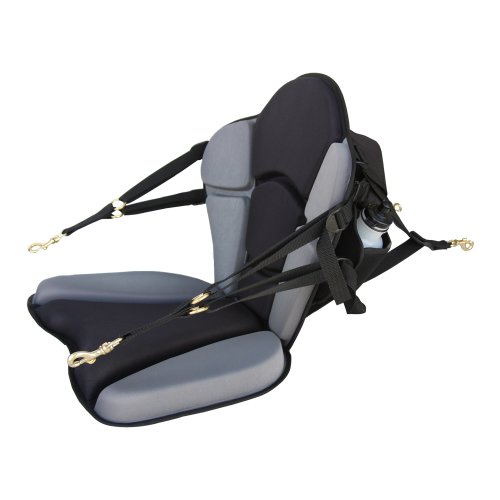 GTS Expedition Molded Foam Kayak Seat - Water Bottle Pack, Comfortable Padded Kayak Super Supportive Lumbar Support, Adjustable Backrest, No Back Pain, Gray, Black