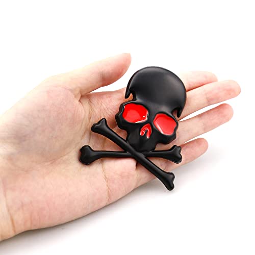 Image of 3D Skeleton Skull Emblem Car Side Rear Front Hood Trunk Door Fender Bumper Tail Box Car Motorcycle Personality Decoration Metal Badge Decal Sticker (1 PCS, Black Red), CR-Sk