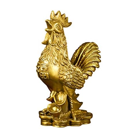 BRASSTAR Brass 3.5''(H) Auspicious Rooster Statue Ingots Wealth Feng Shui Sculpture Home Office Chinese Zodiac Decorative Ornament Business Gift Collection PTZY045 Cover