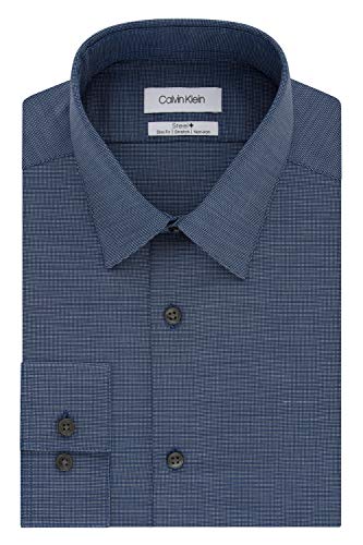 (カルバンクライン) Calvin Klein ドレスシャツ スリムフィット ノーアイロン ストレッチ 無地 メンズ, ブルーベルベット, 15" Neck 32"-33" Sleeve