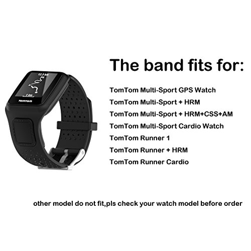 MOTONG Replacement Band For TomTom Silicone Repalcement Band For TomTom Multi-Sport GPS Watch,TomTom Multi-Sport + HRM,TomTom Multi-Sport Cardio Watch And More (Silicone Black)