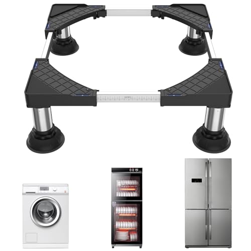 Base DEWEL à quatre pieds pour réfrigérateur, lave-linge et sèche-linge, capacité de charge 300 kg, convient aux réfrigérateurs et lave-linge (largeur : 30-60 cm/hauteur : 17-19 cm).