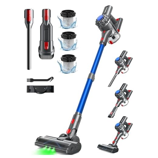 Ivormentico Aspirapolvere Senza Fili, 50Mins/450W/40KPA Scopa Elettrica Senza Fili, Aspirapolvere con LED Verde, Aspirapolvere Verticale con Batteria Rimovibile per Tappeti/Peli Animali, Blu