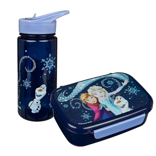 Scooli - Frozen Kindergeschirr Geschenkset - Set bestehend aus Brotdose und Trinkflasche - ideal für Schule oder Kindergarten ab 4 Jahren aus Kunststoff