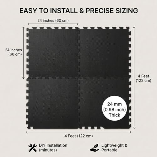 Image of EASYHOME 24mm Interlocking Gym Mats for Floor, Super Thick Workout Mat for Heavy Exercise & Floor Protection, EVA Foam Mat- 60x60cm (4 Tiles - 16Sqft)