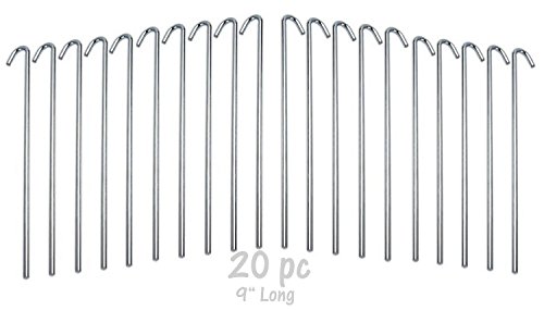 Ram-Pro 20-Piece Tent Garden Stakes Heavy Duty, Galvanized Steel Pegs Rust-Free (9")