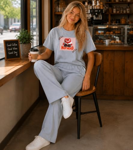 Image of ELVIA Women's Pure Cotton Top and Pyjama Co-Ord Set | Hot Head Graphic Printed Night Suit | Regular Fit Half Sleeve Round Neck T-Shirt with Pajama Loungewear Sleepwear Set for Women
