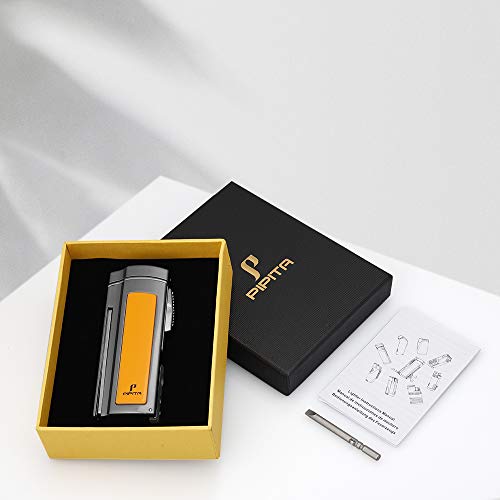 Pipita Windproof Cigar Lighter Torch Metal Gas Cigarette Butane Lighter Jet Quad Blue Flame Refillable Lighter With Two Punch #TOP5