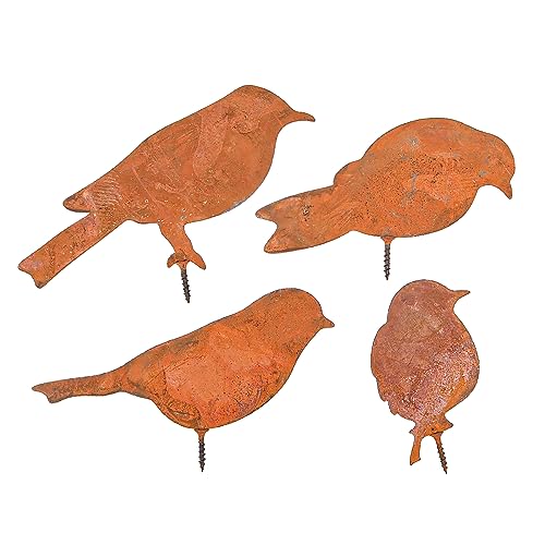 Tiardey 4PCS Metal Garden Birds Decoration Rust Bird Garden Decoration for Outdoor Autumn Decoration Outdoor Garden Decoration