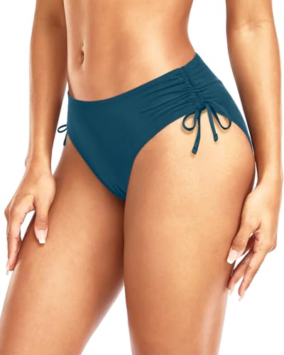 Image of Daci Women Mid Waist Bikini Bottoms - Full Coverage Swim Bathing Suit Bottom Side Tied Swimsuit Bottoms