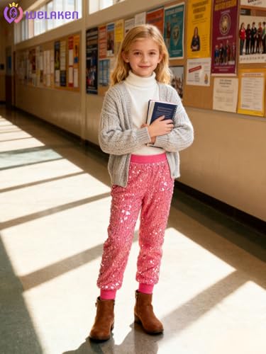 Image of WELAKEN Sequin Casual Pants for Girls with Lining Kids & Little Girl's Sparkling Trousers