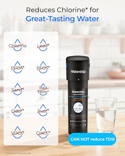 Waterdrop 10UA Under Sink Water Filter System, 8K Gallons High Capacity Main Faucet Under Counter Water Filtration System, Removes 99% Chlorine, Lead, Fluoride, Bad Taste & Odor, USA Tech, 0.5 Micron
