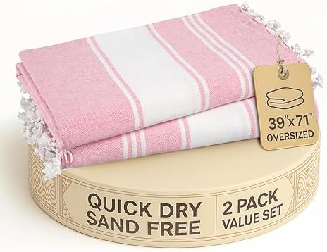 LANE LINEN Turkish Beach Towels, 2 Pack Extra Large Beach Towel, Pre-Washed for Soft Feel, Oversized Sand Free Quick-Dry Pool Towel, Beach Towels for Adults, 39"x71" - Candy Pink - Thumbnail 2