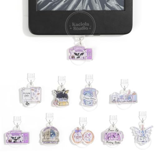 KACIOLA STUDIO 9 peças de berloques para Kindle, plugue antipoeira tipo C para E-Reader, compatível com portas de carregamento Tipo/USB C Design para Kindle/telefone, 1 x 1 x 0.1 inches, Acrílico, Sem