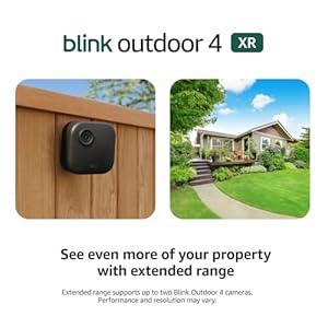 Blink Outdoor 4 XR two year battery wireless camera with 4x security coverage 1000 ft open air range or 400 ft with typical use 6 camera system