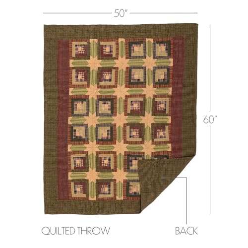 VHC-Brands-Tea-Cabin-Throw-Quilted-60×50-Log-Cabin-Country-Rustic-Lodge-Design-Moss-Green-and-Deep-Red VHC Brands Tea Cabin Throw Quilted 60×50 Log Cabin Country Rustic Lodge Design Moss Green and Deep Red