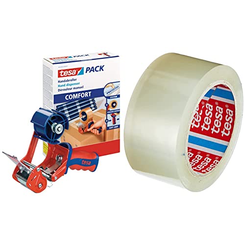 Tesa Dévidoir 6400 pour Adhésifs d'Emballage CONFORT - Dérouleur Manuel qui reçoit des rubans adhésifs d'Emballage & Pack Solid & Strong Ruban Adhésif pour Emballage de Cartons –66 m x 50 mm