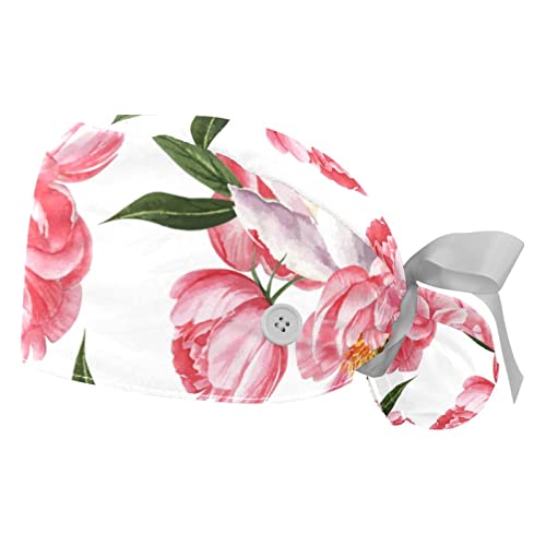 Chapeaux de travail fleurs de pivoine rose JDEZ respirants pour hommes et femmes x2