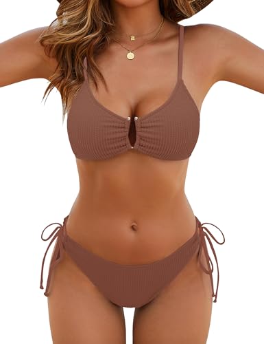 Image of Blooming Jelly Womens Sexy 2 Piece Bikini Sets Cheeky High Cut Bathing Suit Color Block Textured U-Wire Swimsuits 2026