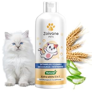 ZOIVANE Cat Shampoo – 200 Milliliter | Extra White 5 In 1 Cat Shampoo With Conditioner, Cat Shampoo For Persian Cat Hair Fall, Kitten Shampoo, Suitable For All Cat Types – Pack Of 1