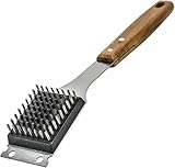 Leebein Brush and Scraper for Barbecue – Grill Brush for Outdoor Grill with Extended, Large Wooden Handle and Replaceable Stainless Steel Bristles Head