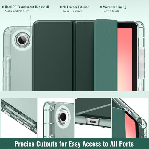 Image of MoKo Case for Samsung Galaxy Tab S10 Lite 10.9 Inch 2025 [SM-X400 /SM-X406B] with S Pen Holder, Slim Light Trifold Protective Cover with Hard PC Translucent Back Shell, Auto Wake /Sleep, Midnight Green