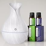 Aroma Essential Oil Diffuser Ultrasonic Aromatherapy Humidifier BPA-Free 130ml | 7-Colour LED 4 Timers Auto Shut-Off + Lavender & Mint Leaf Oils (White Wood Grain)