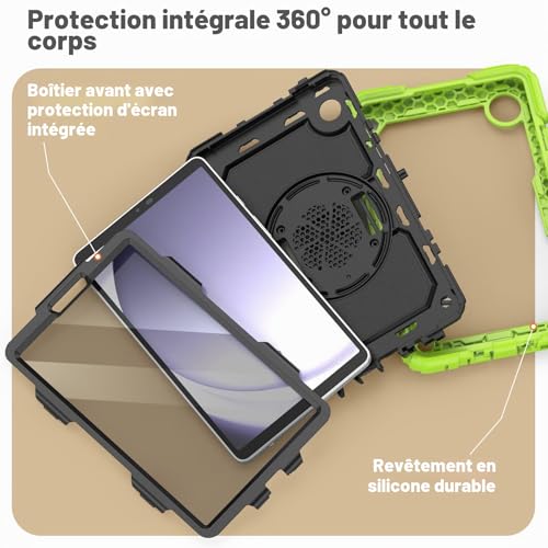 Coque Samsung Galaxy Tab A9 SEYMAC étui vert antichoc 8.7 pouces 2023
