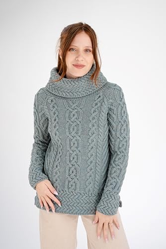 Image of SAOL Aran Irish Sweater for Women - Made of 100% Merino Wool - Ireland Fisherman Cable Knit Ladies Pullover