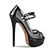 onlymakerheels Women's Platform Sandals Mesh Ankle Strap Stiletto High Heels Open Toe Peep Toe Black B Size8