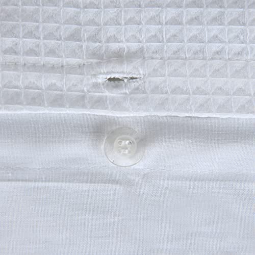 Sleepdown Duvet Cover Set - White - Simple and Classy Waffle Honeycomb Geometric - Quilt Cover Easy Care Bed Linen Soft Cosy Bedding Sets Pillowcases with Buttons Closure - Super King (260cm x 220cm)