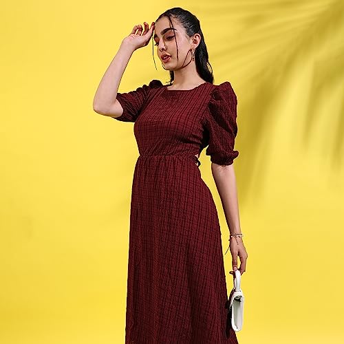 Image of PINACOLADA Women's Solid Dress for Casual Wear | Regular Sleeve | Quality Stretchable Fabric | Dress Crafted with Enhanced Stretch and Comfort Fit for Everyday Wear