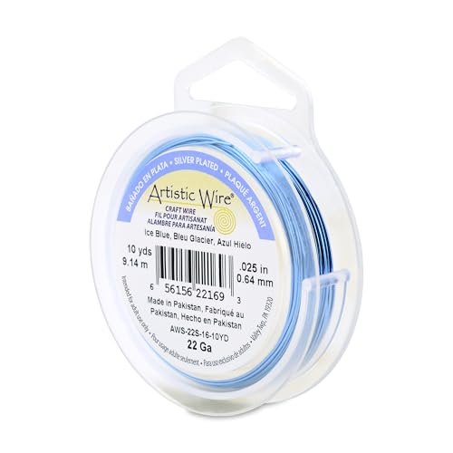 Image of Artistic Wire, 22 Gauge Silver Plated Tarnish Resistant Colored Copper Craft Wire, Ice Blue, 10 yd