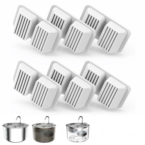 Cat Water Fountain Filter,6 Pack Replacement Filters for 3L/ 101oz Pet Water Fountain, 4-Stage Circulating Filtration System