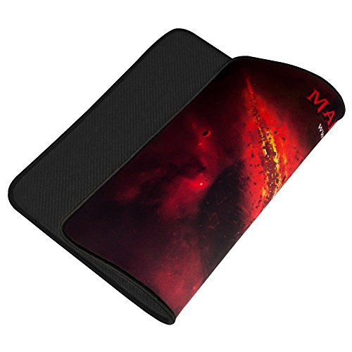 MMP1, Mouse pad da gioco per PC, alta precisione con qualsiasi mouse, base in gomma naturale, comfort elevato, bordi rinforzati, 35 x 25 cm, colore nero e rosso - Mousepad - Immagine 1