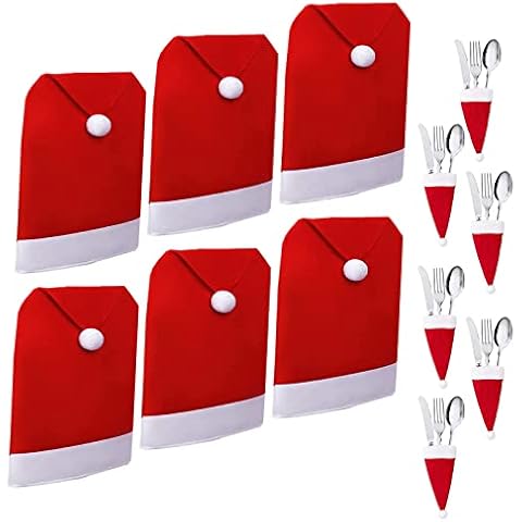 BROADREAM 6PCS Christmas Chair Covers,Santa Claus Hat Slipcover Xmas Chair Back Cover for Christmas Dinning Room Decoration Cover